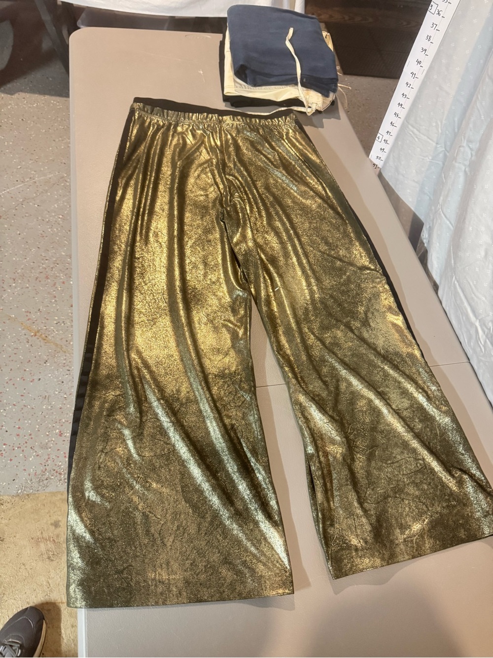Free People Metallic Gold Wide Leg Pants with Black Side Stripe - Picture 3 of 5
